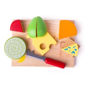 Bigjigs játékok Fából készült élelmiszer sajtok készlete egy tányéron, Bigjigs Toys