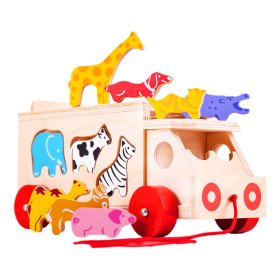 Bigjigs Toys Fából készült autó állatokkal
