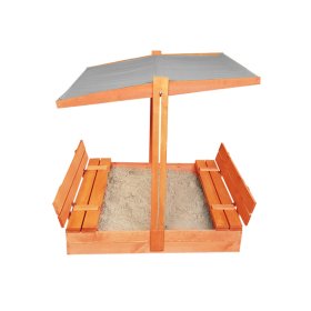 Zárható homokozó padokkal és előtetővel 120 x 120 - szürke, Ourbaby®