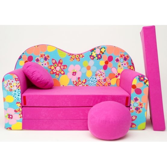 Gyerek kanapé színes virágok - rózsaszín
