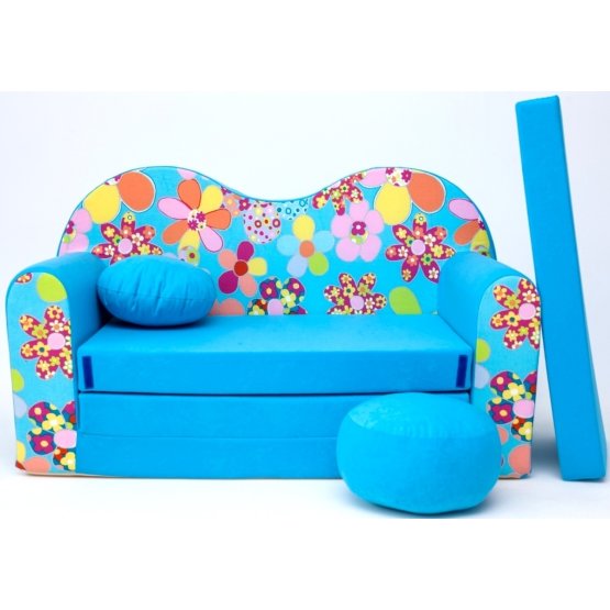 Gyerek kanapé színes virágok - kék
