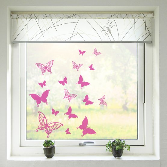 Ablak dekoráció - rózsaszín lepkék