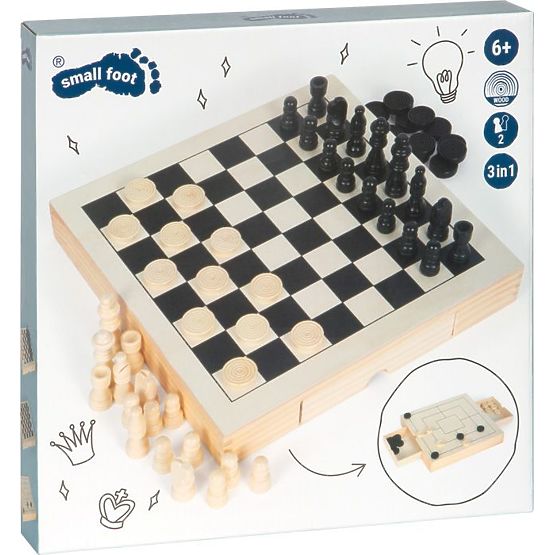 3 az 1-ben fa játék készlet - Sakk, Dáma, Malom