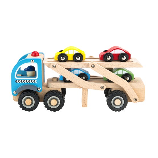 Fából készült teherautó játékautókkal