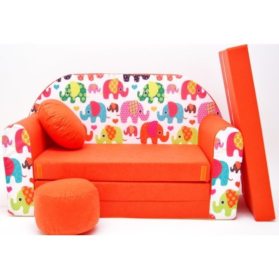 Gyerek kanapé - elefántok - narancssárga