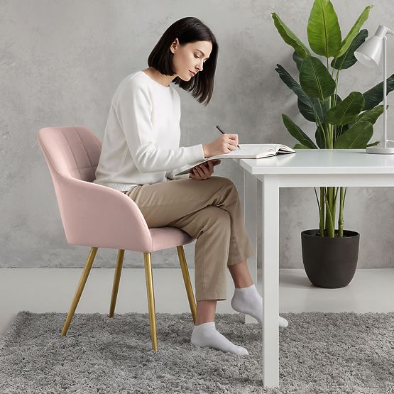 4x Kárómintás Kárpitozott Szék Púderrózsaszín LUXANO Arany Lábakkal