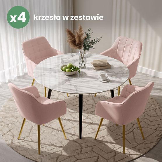 4x Kárómintás Kárpitozott Szék Púderrózsaszín LUXANO Arany Lábakkal