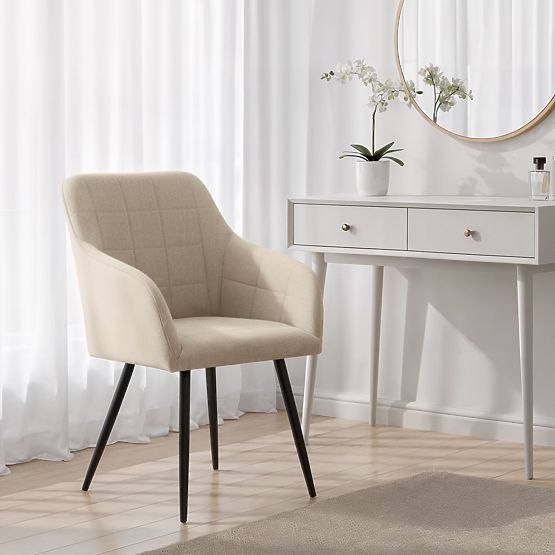 4x Kárpitozott szék négyzetes steppelés Bézs LUXANO Fekete lábak Lumos szövet