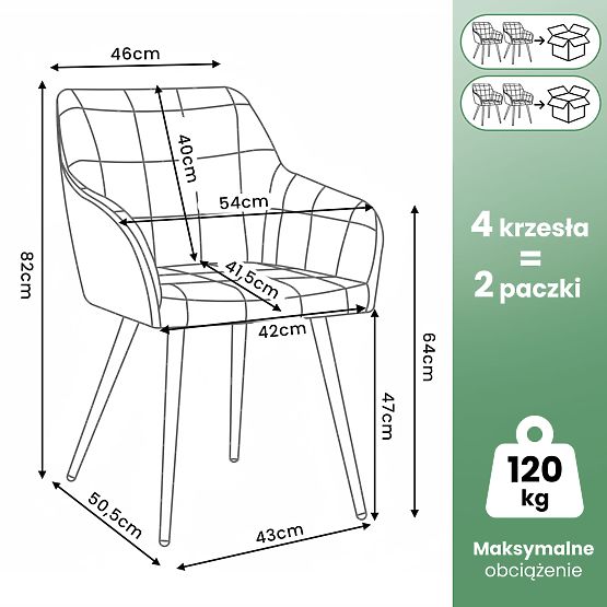 4x Kárpitozott szék négyzetes steppeléssel, Palackzöld LUXANO Arany lábak