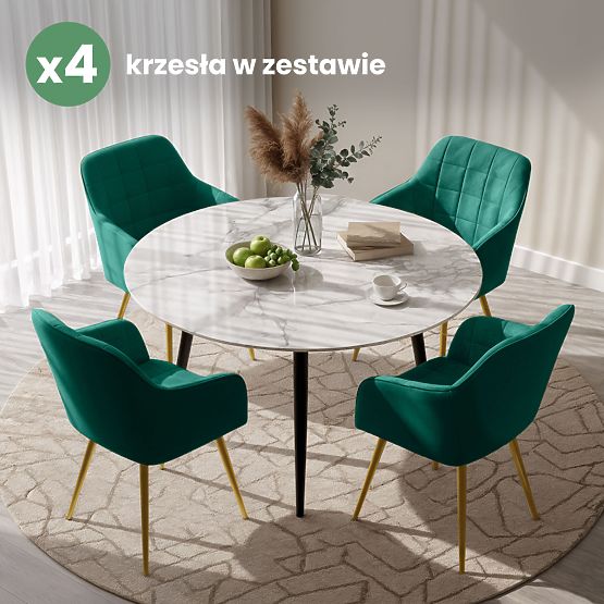 4x Kárpitozott szék négyzetes steppeléssel, Palackzöld LUXANO Arany lábak