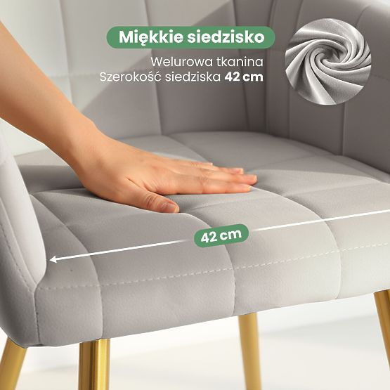 4x Kárpitozott szék négyzetes steppeléssel Szürke LUXANO Arany lábak