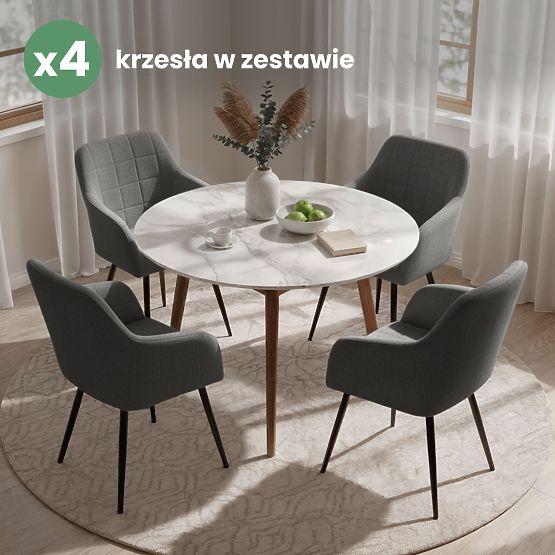 4x Kárpitozott szék négyzetes steppelésű Sötét Grafit LUXANO Fekete lábak Lumos szövet