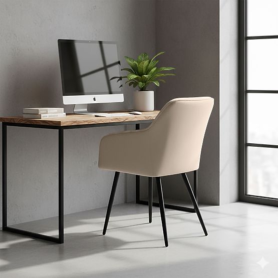 4x Kárpitozott szék négyzetes tűzéssel Bézs LUXANO Fekete lábak