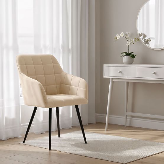 4x Kárpitozott szék négyzetes tűzéssel Bézs LUXANO Fekete lábak