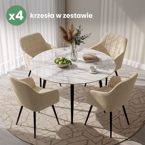 4x Kárpitozott szék négyzetes tűzéssel Bézs LUXANO Fekete lábak