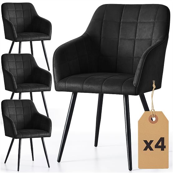 4x Kárpitozott szék négyzetes tűzéssel Fekete LUXANO Fekete lábak