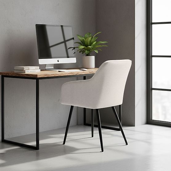 4x Kárpitozott szék négyzetes tűzéssel Krémszínű LUXANO Fekete lábak Lumos szövet