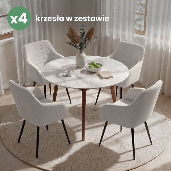 4x Kárpitozott szék négyzetes tűzéssel Krémszínű LUXANO Fekete lábak Lumos szövet