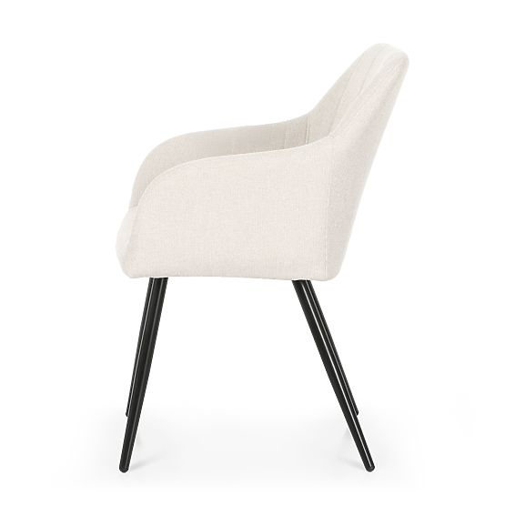 4x Kárpitozott szék négyzetes tűzéssel Krémszínű LUXANO Fekete lábak Lumos szövet