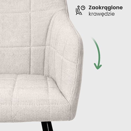 4x Kárpitozott szék négyzetes tűzéssel Krémszínű LUXANO Fekete lábak Lumos szövet