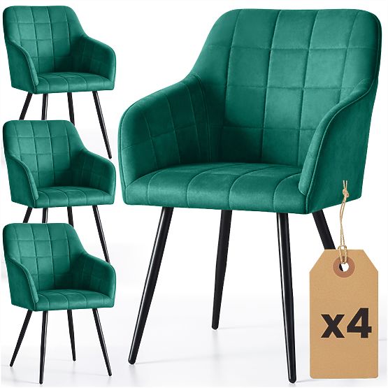 4x Kárpitozott szék négyzetes tűzéssel Palackzöld LUXANO Fekete lábak
