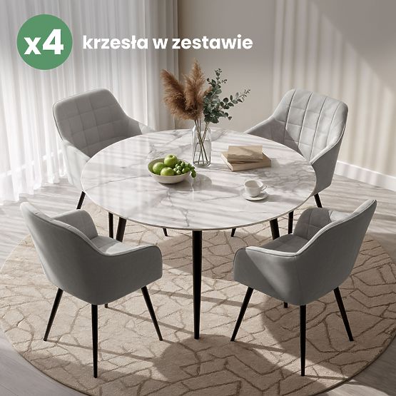 4x Kárpitozott szék négyzetes tűzéssel Szürke LUXANO Fekete lábak