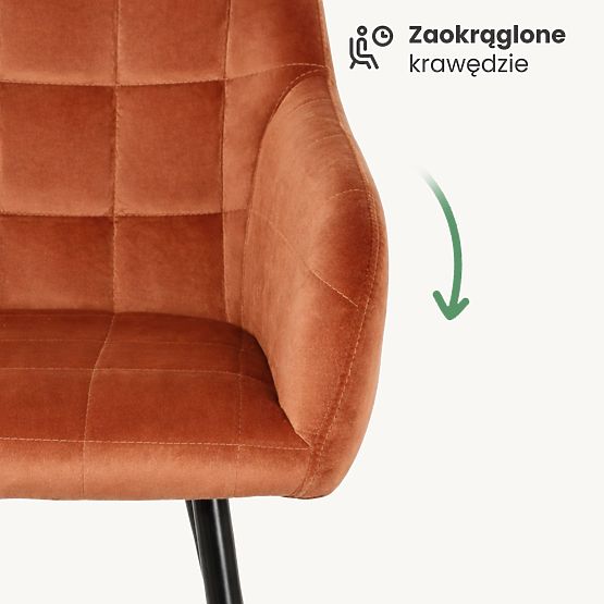 4x Kárpitozott szék négyzetes varrással Réz LUXANO Fekete lábak