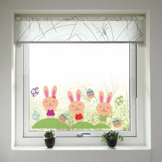 Húsvéti ablak dekoráció - nyuszik és tojások