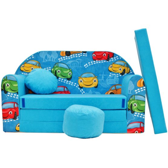 Gyermek kanapé Happy cars - kék