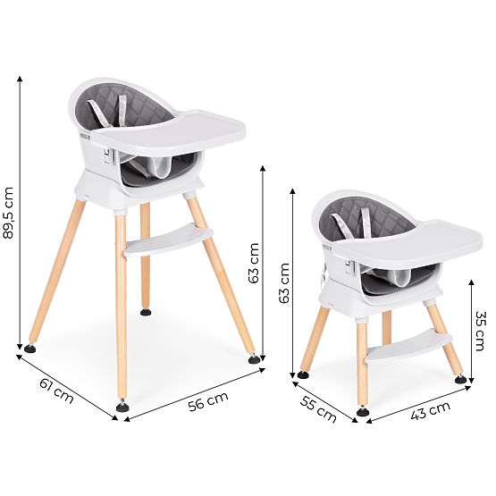 6 az 1-ben gyerek etetőszék steppelt huzattal és szürke tálcával ECOTOYS