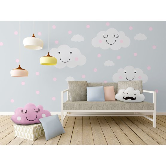 Faldekoráció - vidám felhők + rózsaszín pöttyök
