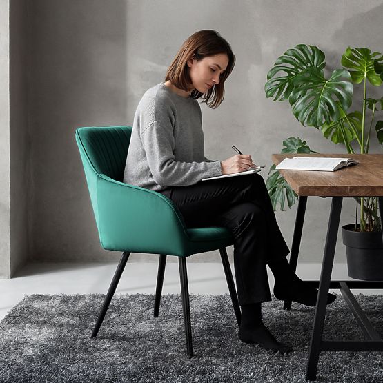 6x Bársony kárpitozott szék varrással Palackzöld FLORENCE Fekete lábak