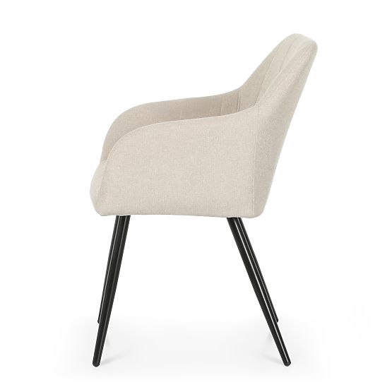 6x Kárpitozott szék négyzetes steppelés Bézs LUXANO Fekete lábak Lumos szövet