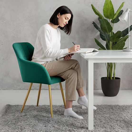 6x Kárpitozott szék négyzetes steppelés Smaragdzöld LUXANO Arany lábak