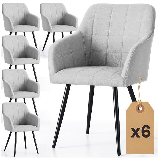 6x Kárpitozott szék négyzetes steppeléssel Világosszürke LUXANO Fekete lábak Lumos szövet