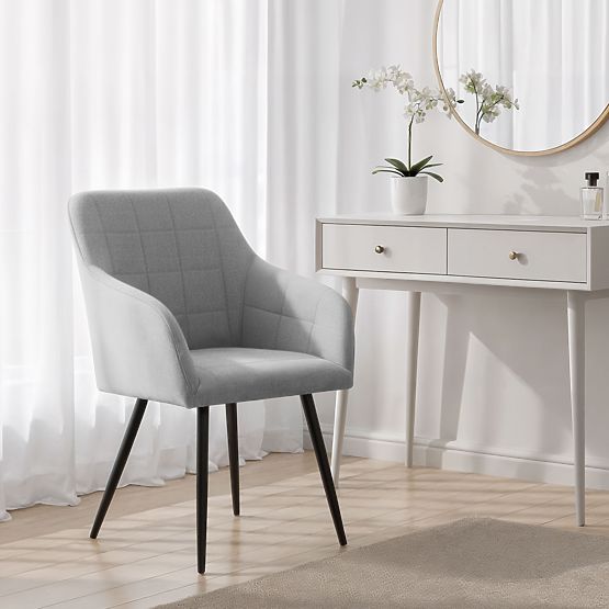 6x Kárpitozott szék négyzetes steppeléssel Világosszürke LUXANO Fekete lábak Lumos szövet