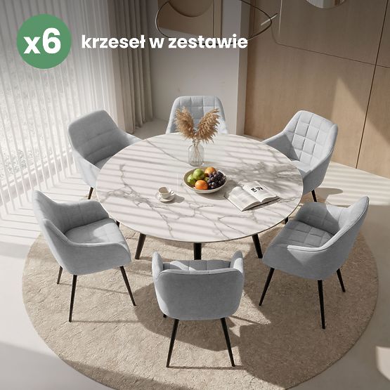 6x Kárpitozott szék négyzetes steppeléssel Világosszürke LUXANO Fekete lábak Lumos szövet