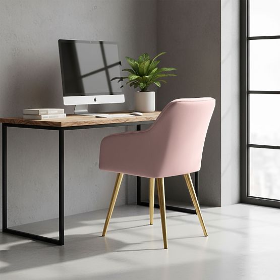 6x Kárpitozott szék négyzetes steppelésű Púderrózsaszín LUXANO Arany lábak