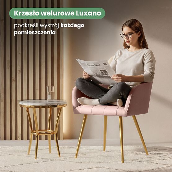 6x Kárpitozott szék négyzetes steppelésű Púderrózsaszín LUXANO Arany lábak