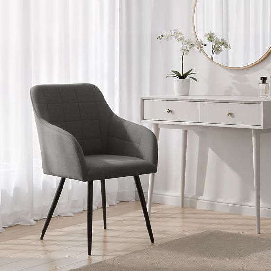 6x Kárpitozott szék négyzetes steppelésű Sötét Grafit LUXANO Fekete lábak Lumos szövet