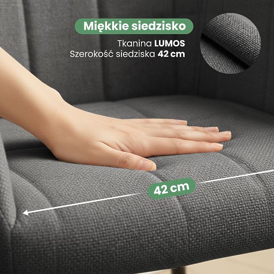 6x Kárpitozott szék négyzetes steppelésű Sötét Grafit LUXANO Fekete lábak Lumos szövet