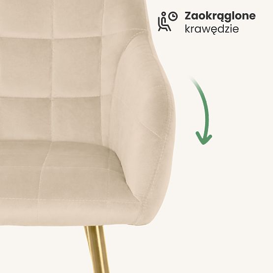 6x Kárpitozott szék négyzetes varrással Bézs LUXANO Arany lábak