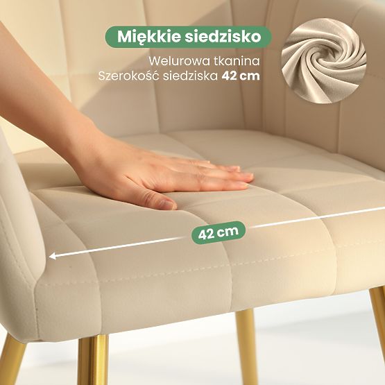 6x Kárpitozott szék négyzetes varrással Bézs LUXANO Arany lábak