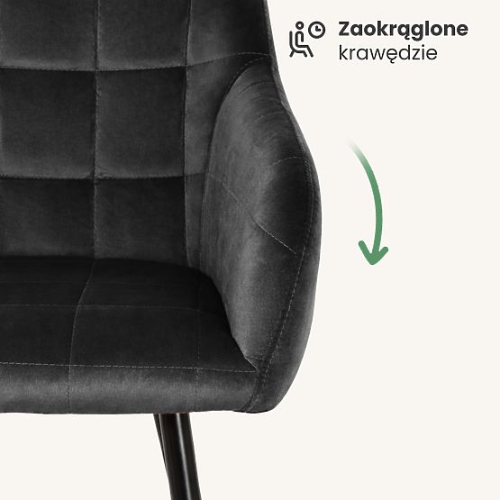 6x Kárpitozott szék négyzetes varrással Fekete LUXANO Fekete lábak