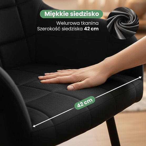 6x Kárpitozott szék négyzetes varrással Fekete LUXANO Fekete lábak