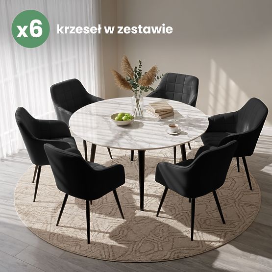6x Kárpitozott szék négyzetes varrással Fekete LUXANO Fekete lábak