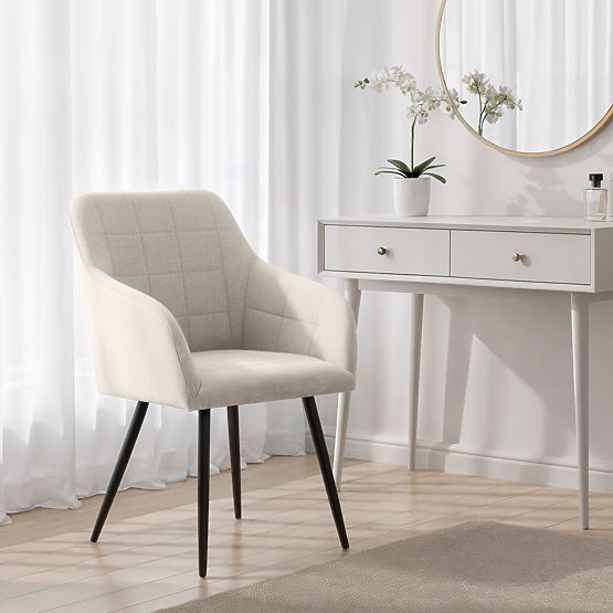 6x Kárpitozott szék négyzetes varrással Krém LUXANO Fekete lábak Lumos szövet