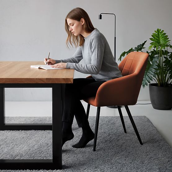 6x Kárpitozott szék négyzetes varrással Réz LUXANO Fekete lábak