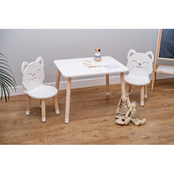 Gyermek asztal székekkel - Cat - fehér