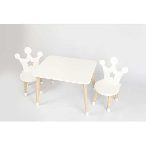 Asztal székekkel gyermekek számára - Korona - fehér